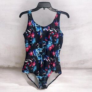 Watercolor Blossom One-Piece full coverage athletic crisscross back Swimsuit